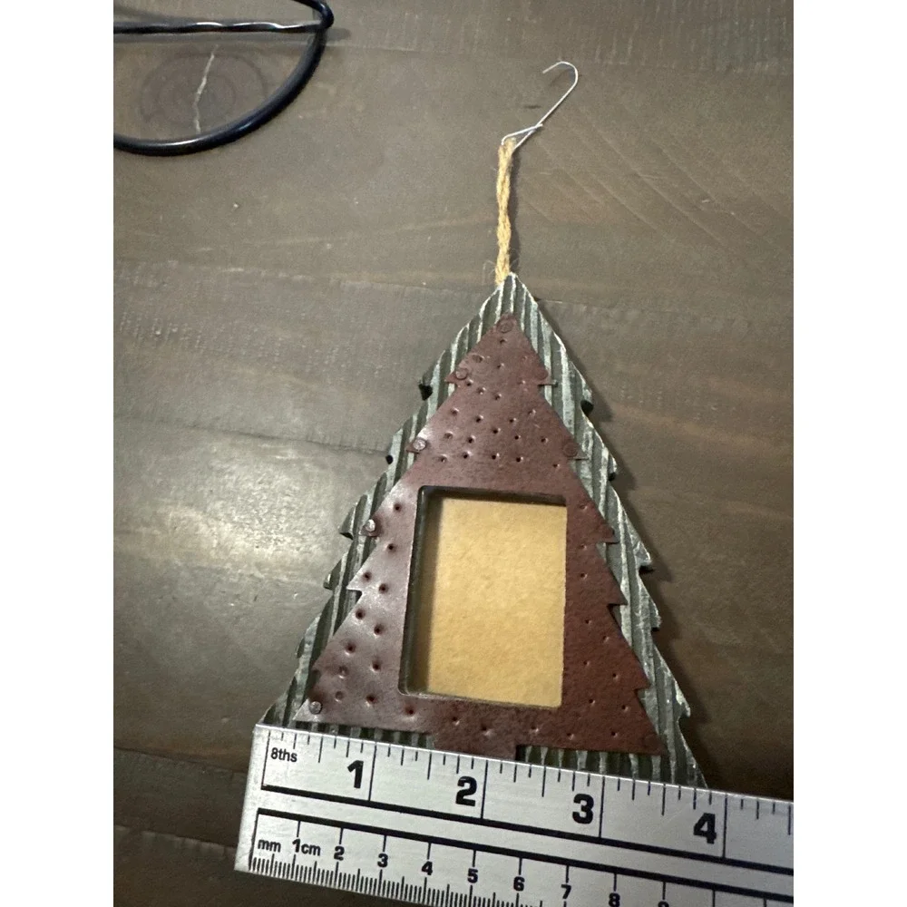 Rustic Galvanized Corrugated Metal Christmas Tree Ornament Picture Frame Rustic